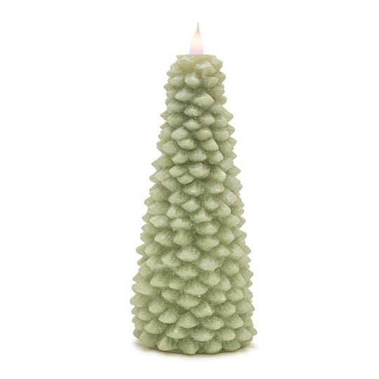 4" x 10" LED Glittered Pine Tree Candle